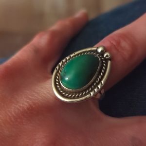 DARK green turquoise and sterling 925 nugget ring size 6.5